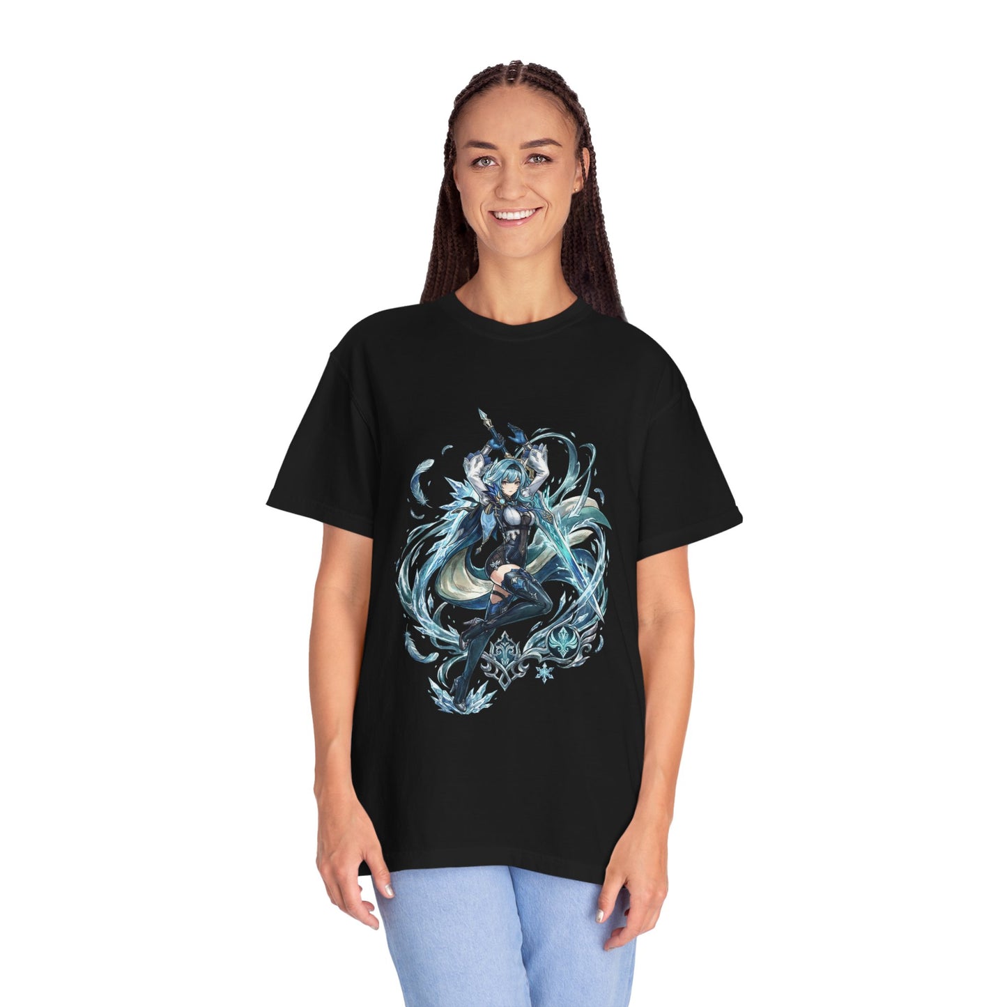 Eula Genshin Vaporwave Retro Wave Pink Blue Gradient Portrait Premium T-Shirt