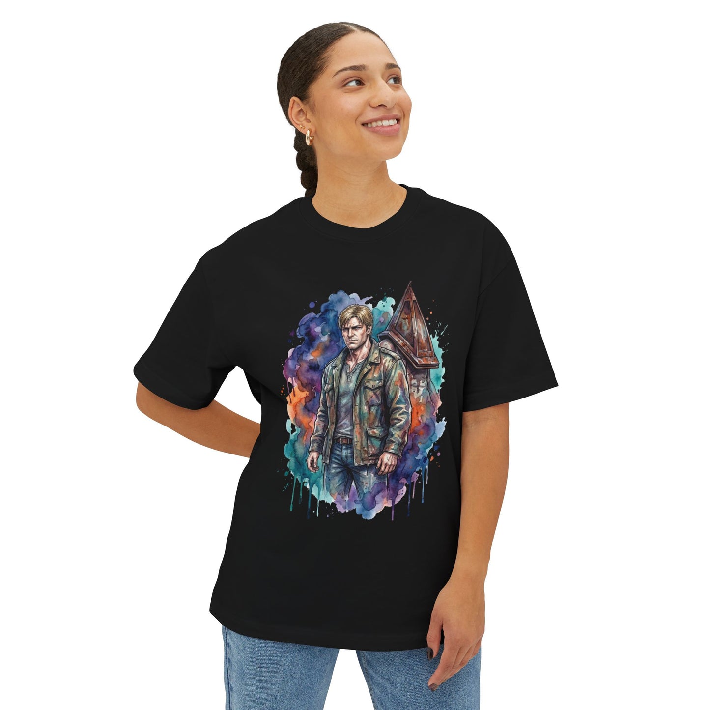 Vaporwave James Sunderland – Silent Hill 2 Neon Fog Dream Premium Oversized Unisex T-Shirt