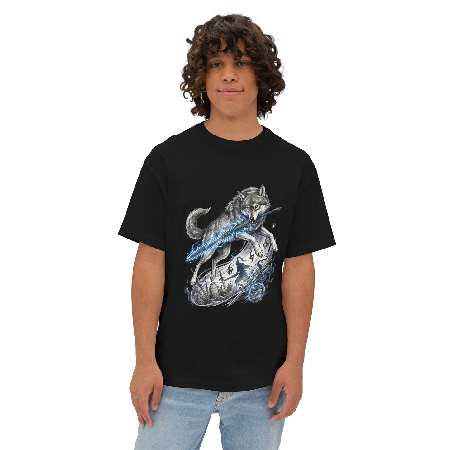 Sif Great Grey Wolf Fantasy Beast Art Premium Oversized Unisex T-Shirt