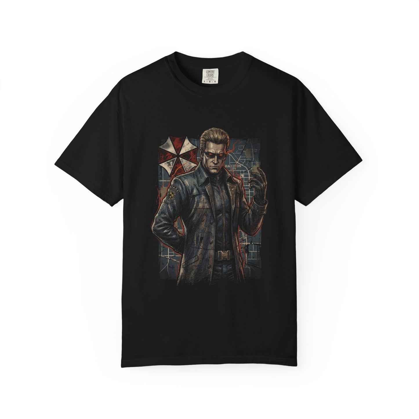 Wesker RE Black Leather Coat Red Eyes Betrayal Portrait Premium T-Shirt
