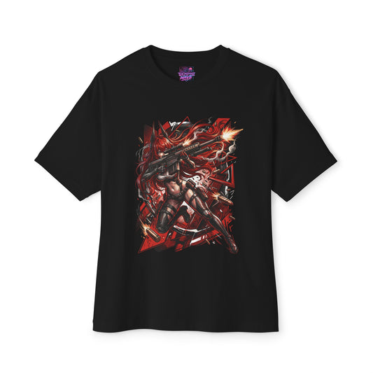 Nikke Red Hood Sniper Red Geometric Fan Art Oversized T-Shirt