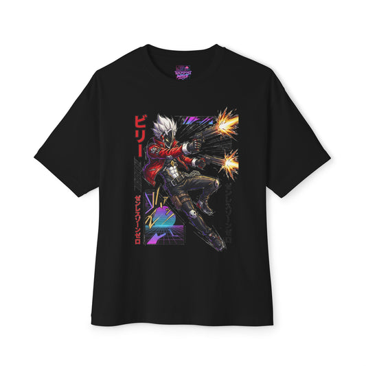 Zenless Zone Zero Billy Kid Dual Revolvers Synthwave Fan Art Oversized T-Shirt