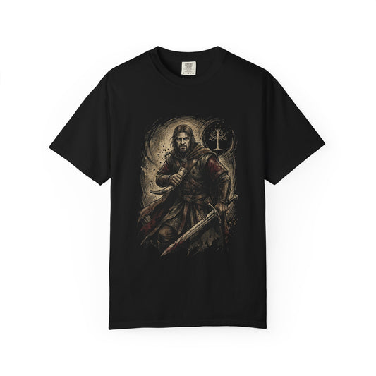 Boromir LOTR Fan Art – Gondorian Warrior Grey Eyes Horn Portrait Premium T-Shirt