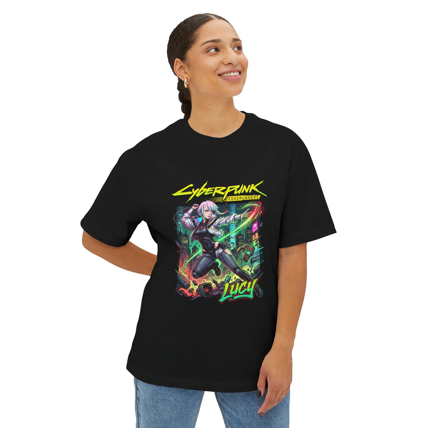 Cyberpunk Edgerunners Lucy Monowire Quickhack Combat Design Premium Oversized Unisex T-Shirt