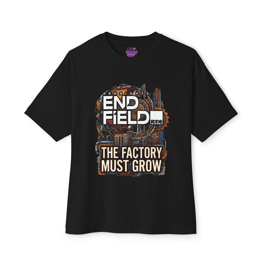 Arknights Endfield Factory Must Grow Meme Design Endless Factory Build Resource Chain Premium Oversized Unisex T-Shirt