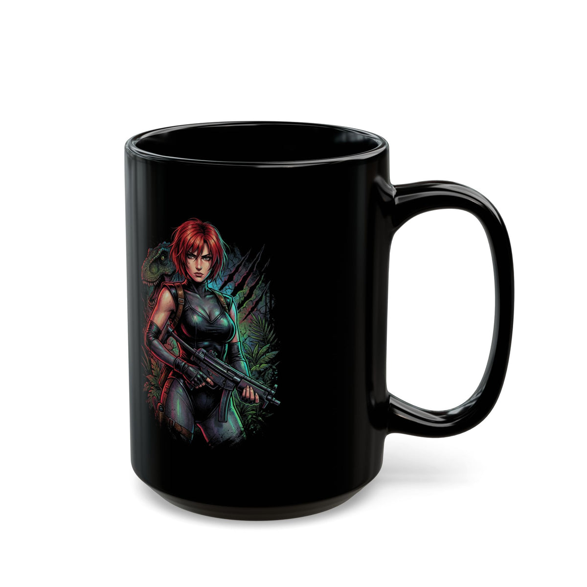 Dino Crisis Regina Red Hair Tactical Gear Portrait Black Mug