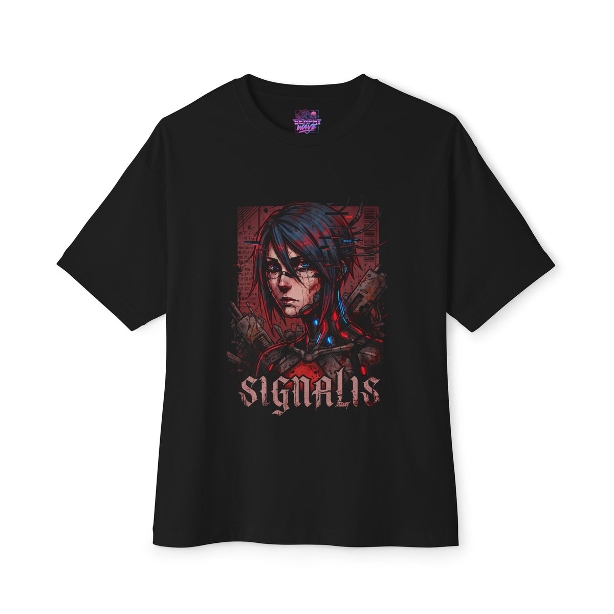 Signalis Glitch Portrait Cyber Wires Gothic Logo Oversized T-Shirt