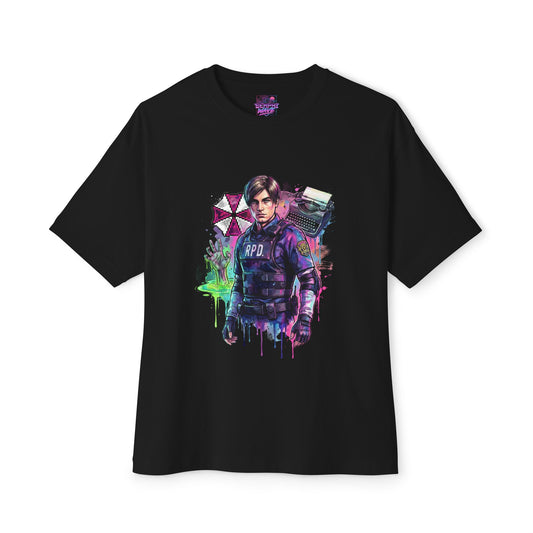 Resident Evil 2 Leon Kennedy RPD Umbrella Typewriter Watercolor Oversized T-Shirt