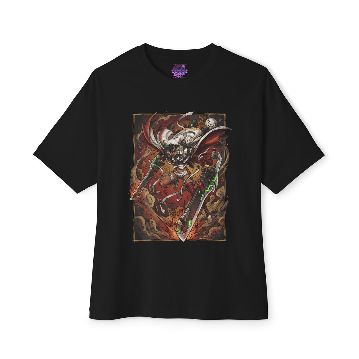 Guilty Gear Ramlethal Orange Smoke Card Fan Art Oversized T-Shirt