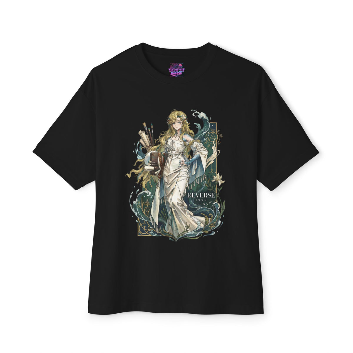 Reverse 1999 Vila White Gown Brushes and Scrolls Fan Art Oversized T-Shirt