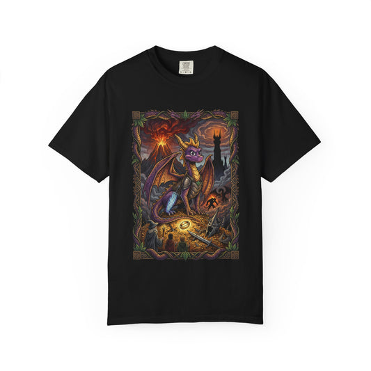 LOTR x Spyro Crossover Fan Art – Purple Dragon in Middle-earth Quest Design Premium T-Shirt