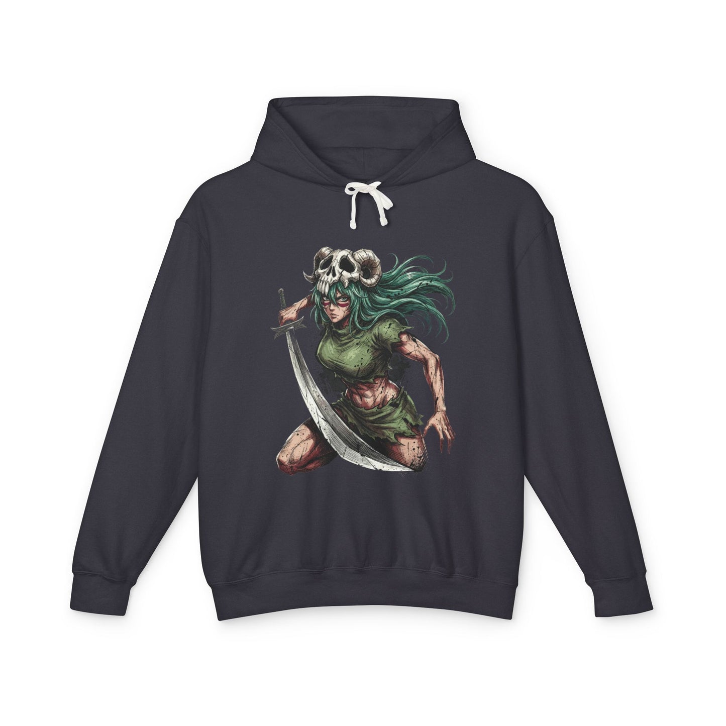 Elegant Anime Former Espada Vibes – Curvaceous Warrior Green Hair Portrait Unisex Premium Hoodie