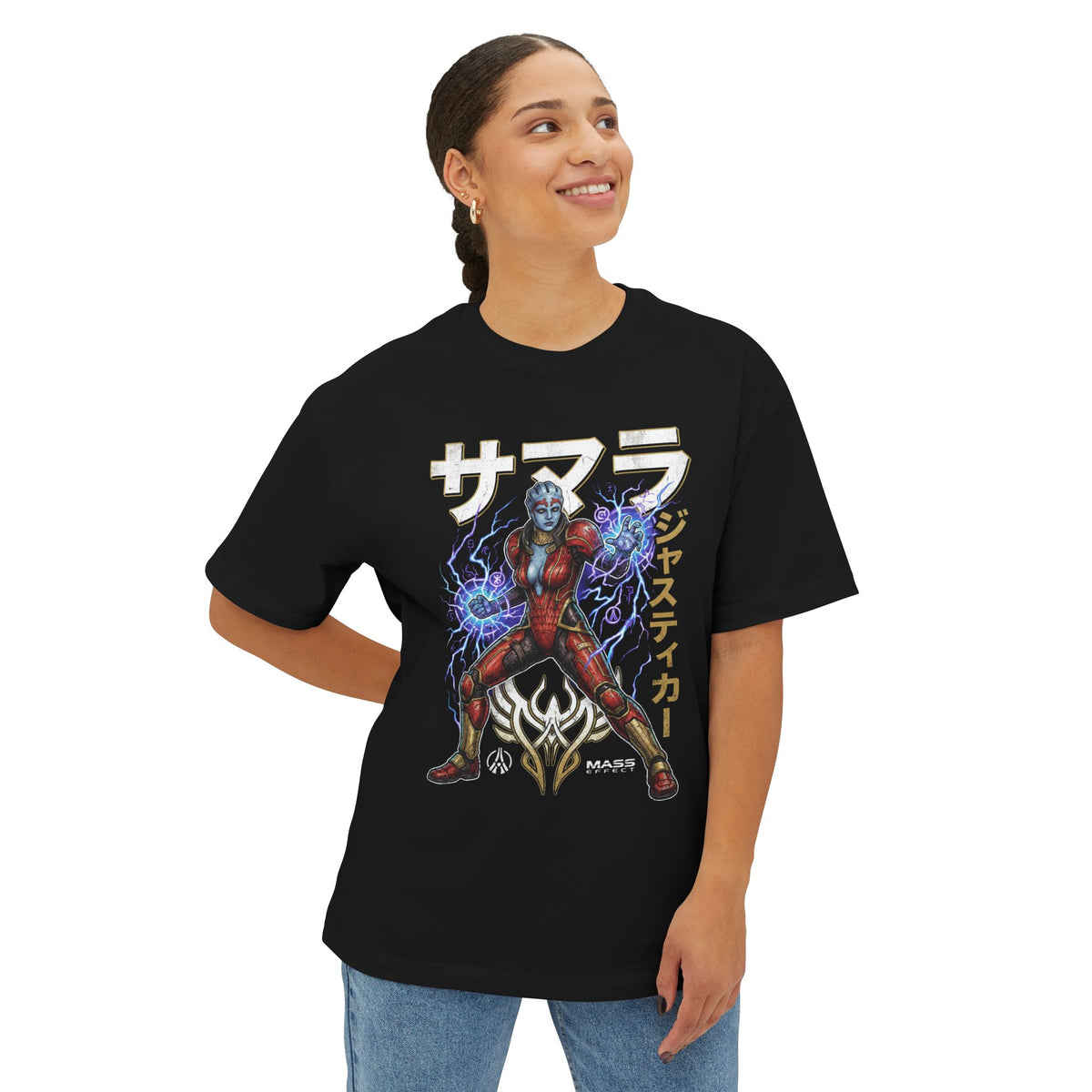 Mass Effect Samara Justicar Katakana Lightning Fan Art Oversized T-Shirt