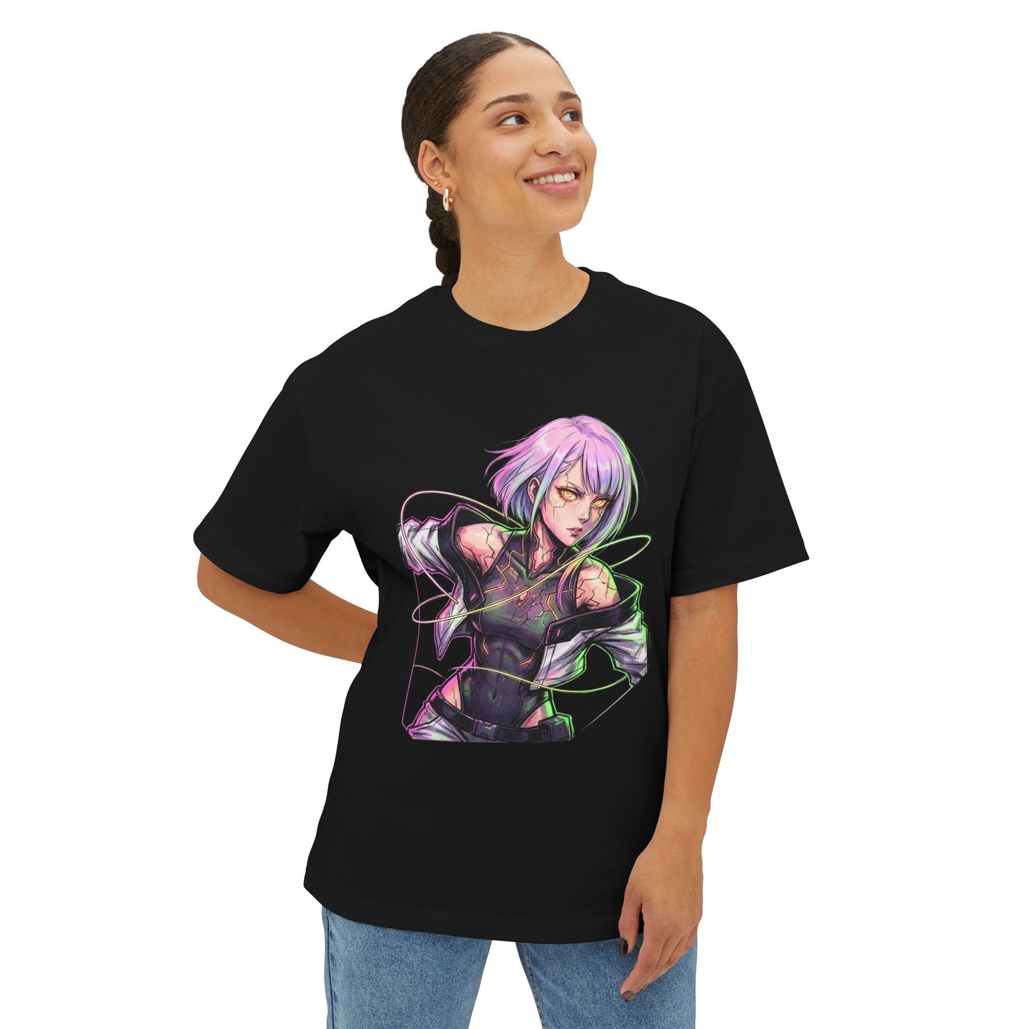 Lucy Cyberpunk Edgerunners Cool Aloof Netrunner Portrait Premium Oversized Unisex T-Shirt