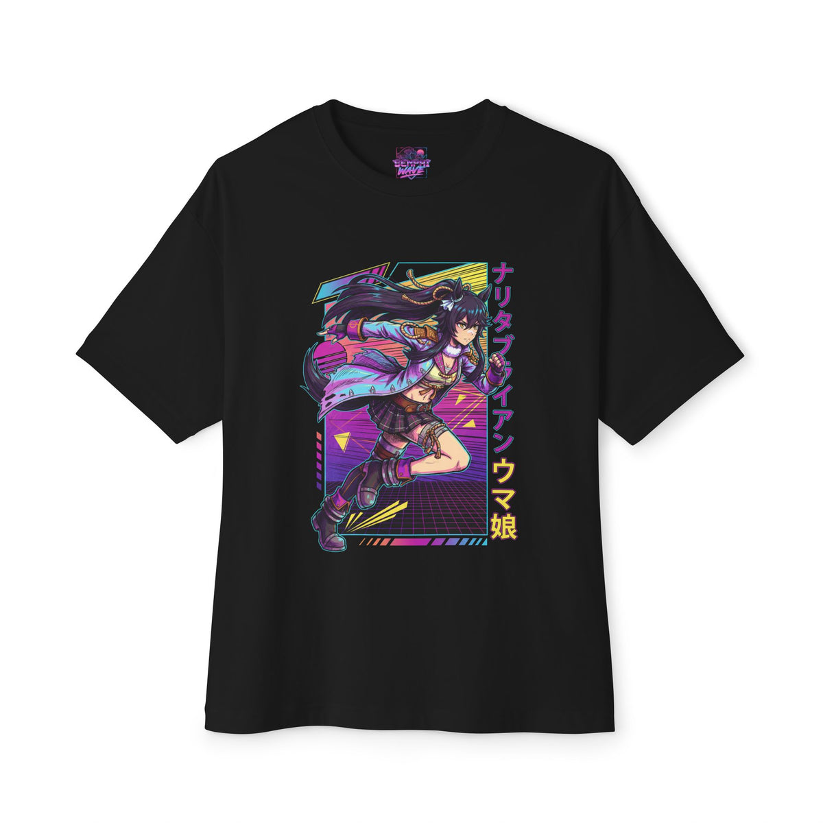 Umamusume Narita Brian Synthwave Grid Fan Art Oversized T-Shirt