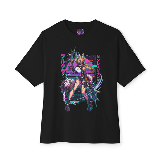 Zenless Zone Zero Pulchra Synthwave Fox Tail Fan Art Oversized T-Shirt
