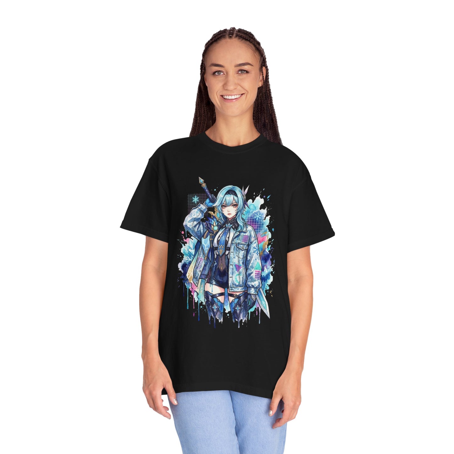 Genshin Impact Eula Vaporwave Neon Japanese Text Overlay Design Premium T-Shirt