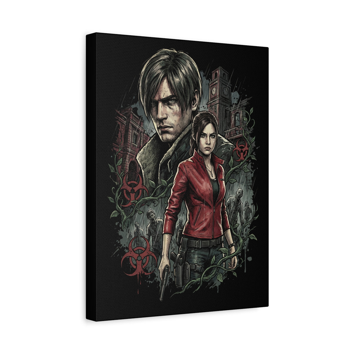 Resident Evil 2 Leon Kennedy and Claire Raccoon City Biohazard Canvas Print