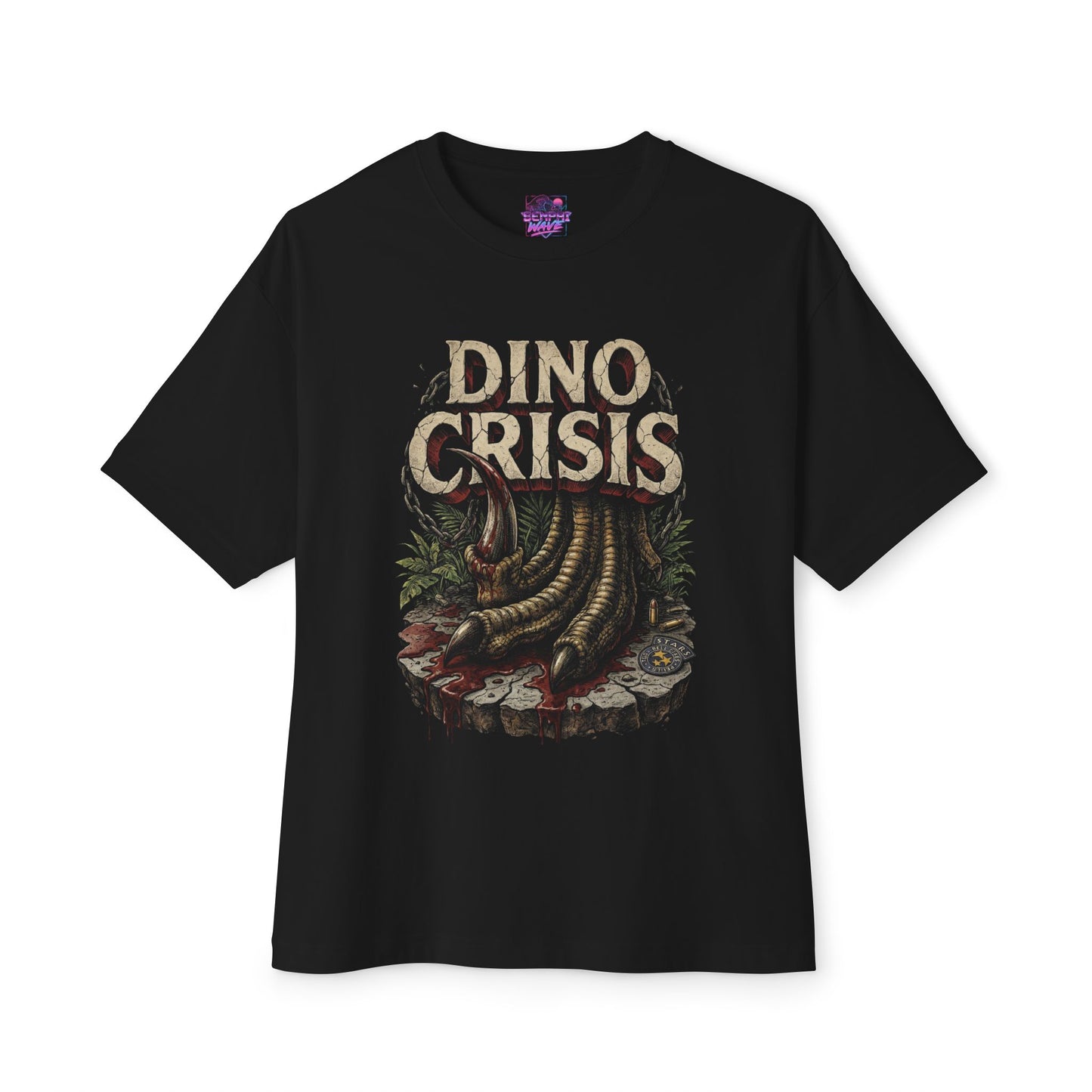 Dino Crisis 1999 Cover Art Velociraptor Claw Bloody Foot Portrait Premium Oversized Unisex T-Shirt