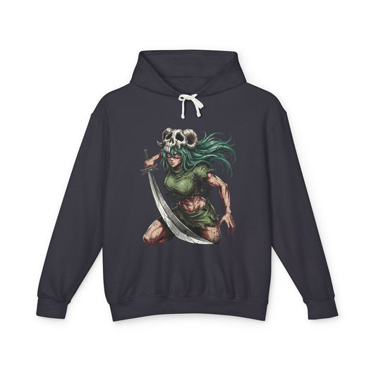 Ram-Like Mask Arrancar Fan Art – Long Green Waves Fierce Gaze Design Unisex Premium Hoodie