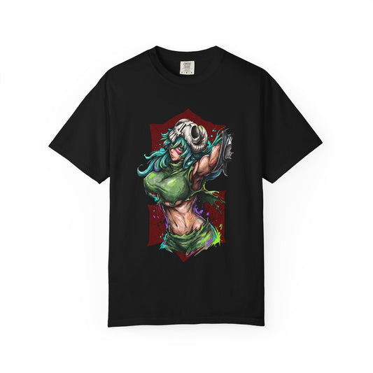 Green Hair Arrancar Warrior Fan Art – Hazel Eyes Scarred Face Design Premium T-Shirt