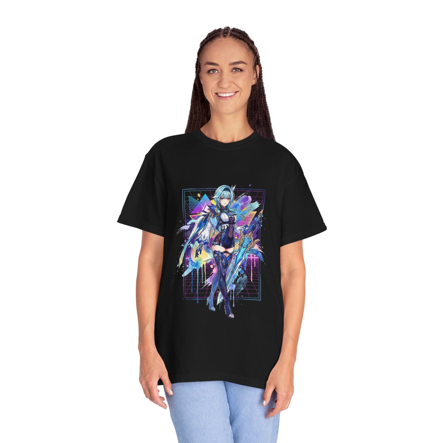 Genshin Impact Eula Vaporwave Neon Palm Tree Sunset Design Premium T-Shirt