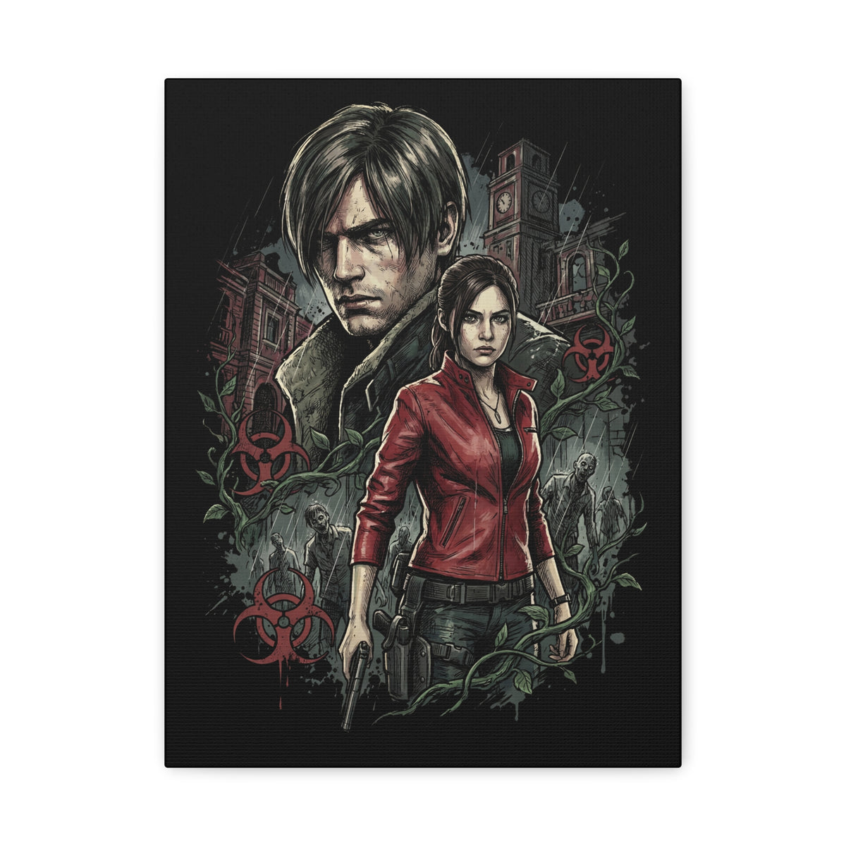 Resident Evil 2 Leon Kennedy and Claire Raccoon City Biohazard Canvas Print