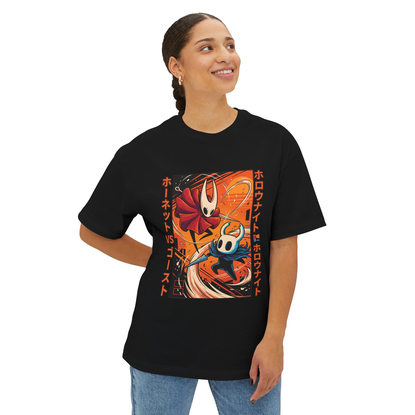 Hornet Silksong Vaporwave Hollow Knight – Neon Needle Princess & Ghost Premium Oversized Unisex T-Shirt