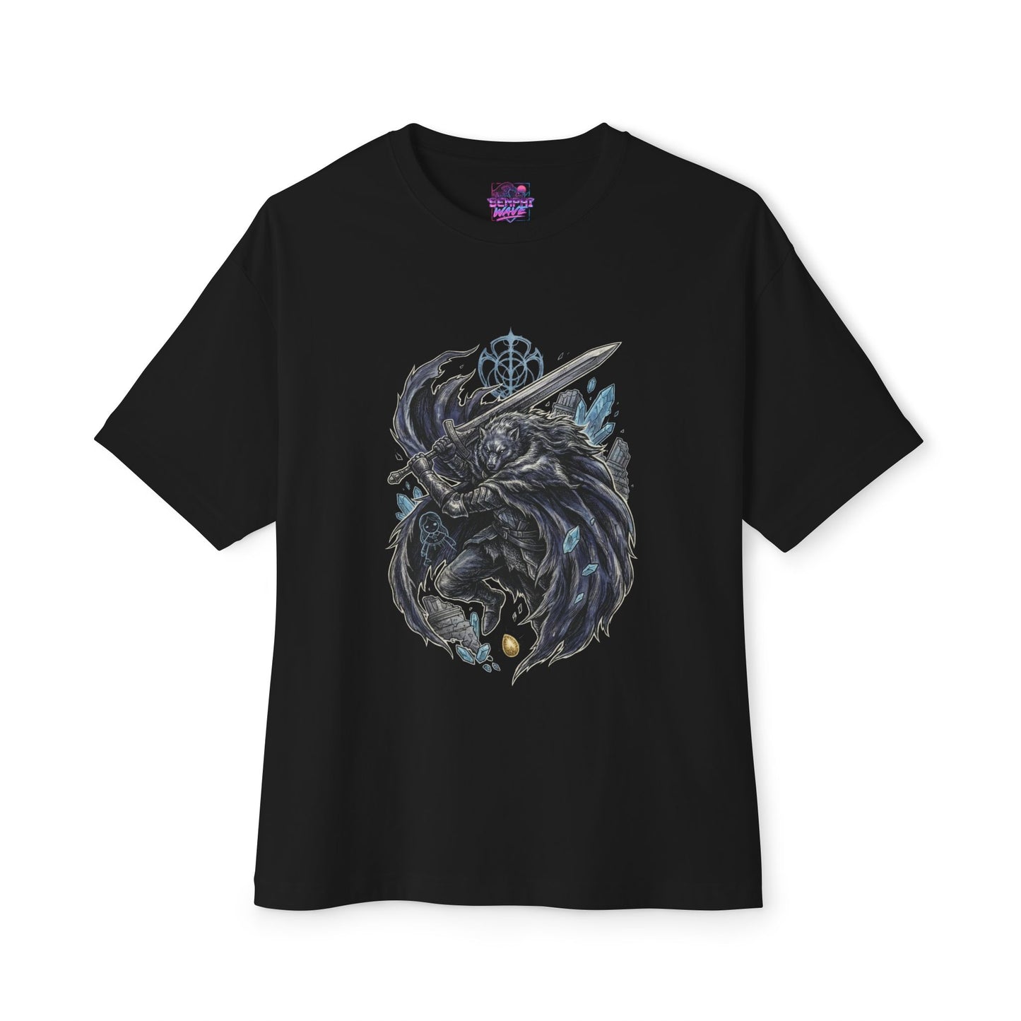 Half Wolf Blaidd Epic Fantasy Knight Design Premium Oversized Unisex T-Shirt