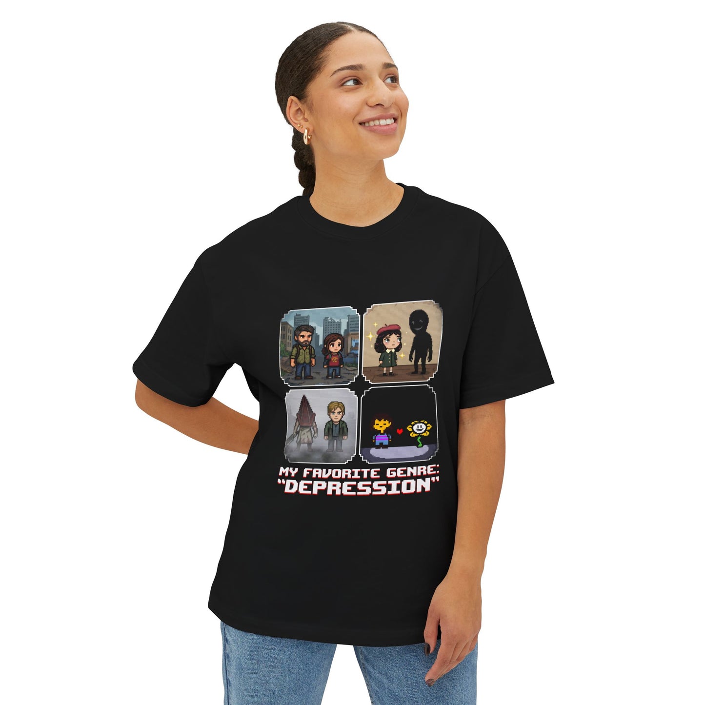 My Favorite Genre is Depression – Little Misfortune Silent Hill Undertale Crossover Premium Oversized Unisex T-Shirt