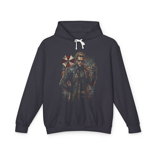 Wesker RE Black Leather Coat Red Eyes Betrayal Portrait Unisex Premium Hoodie