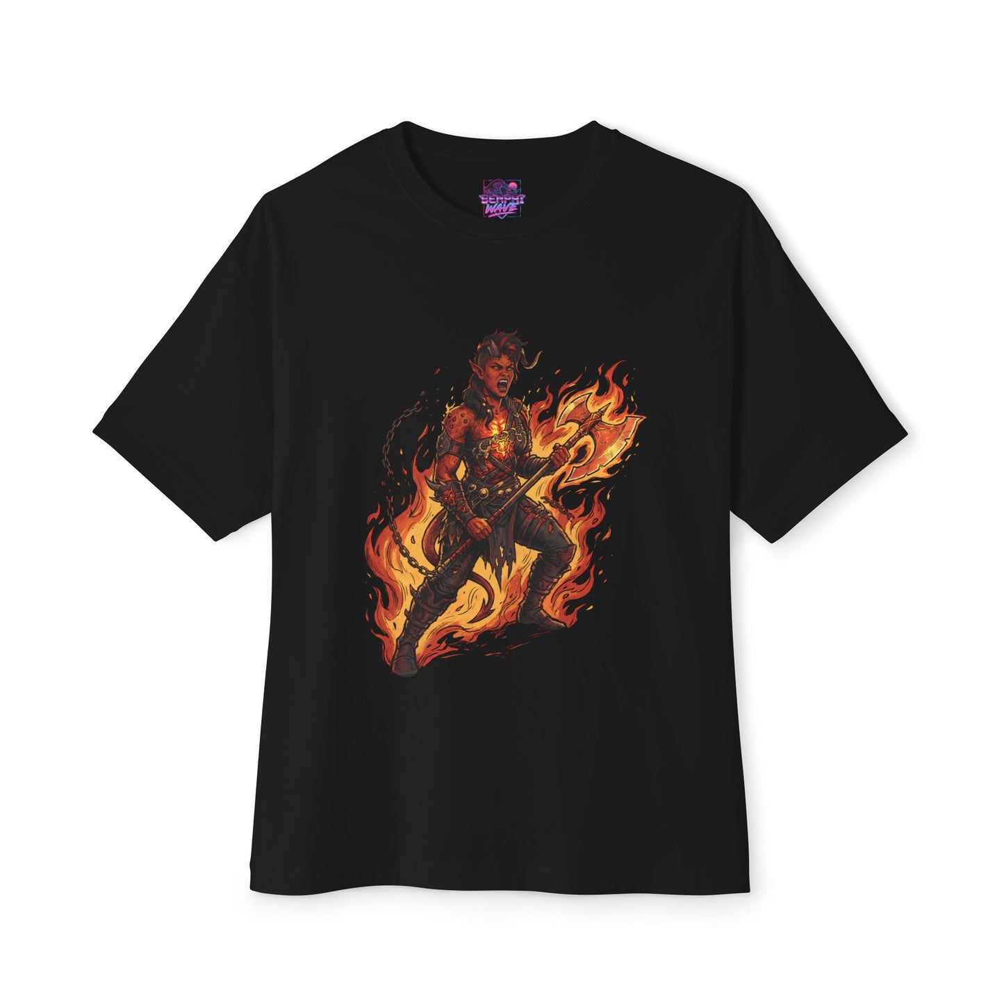Karlach Baldur's Gate 3 80s Neon Tiefling Warrior Art Premium Oversized Unisex T-Shirt
