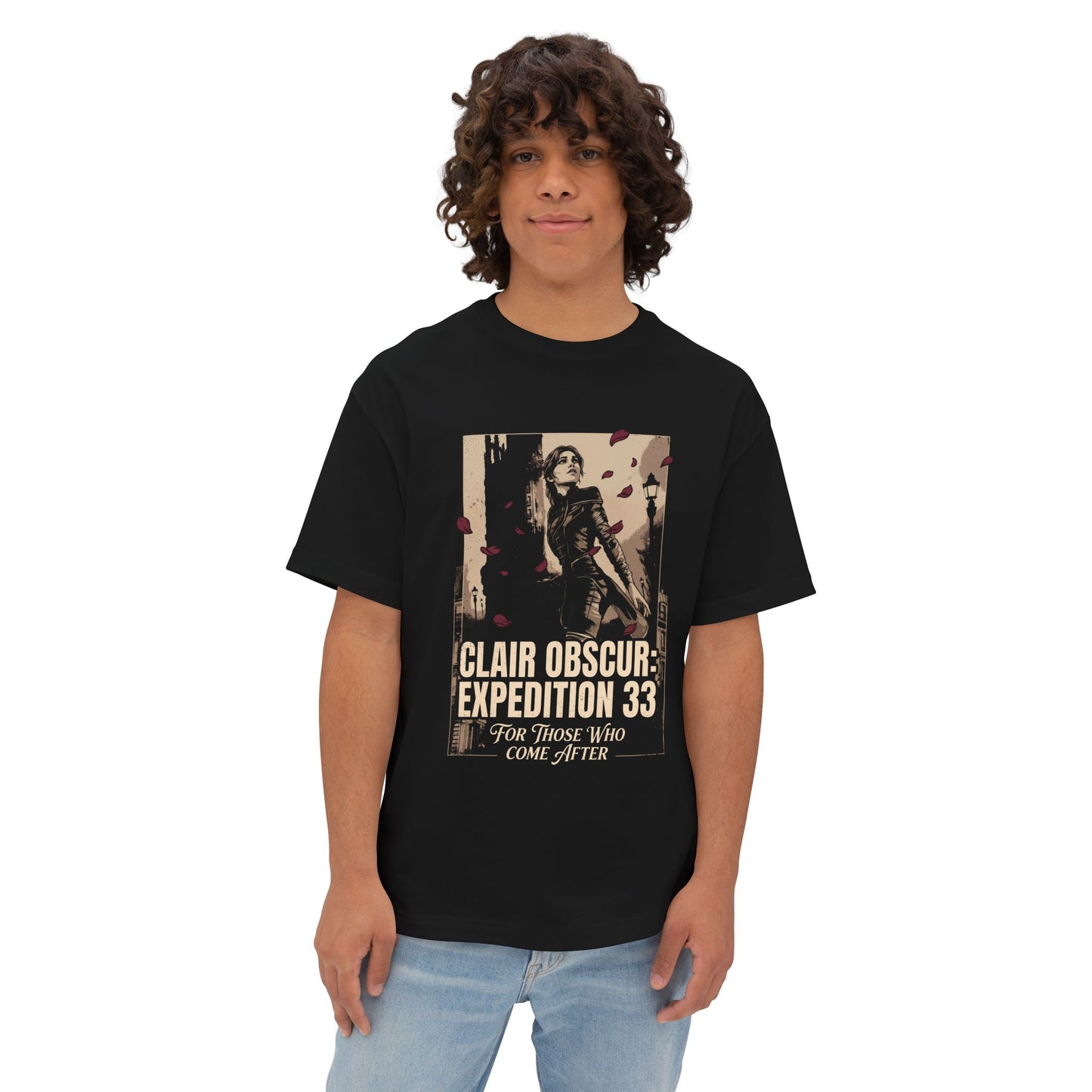 Urban Red Petals: Clair Obscur Expedition 33 Premium Oversized Unisex T-Shirt