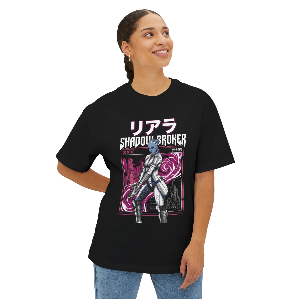 Mass Effect Liara Shadow Broker Pink Vortex Fan Art Oversized T-Shirt