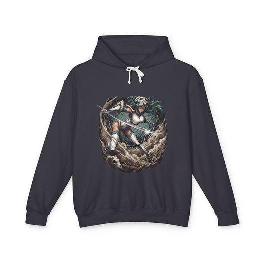 Number 3 Warrior Look Inspired – Tall Curvy Green Hair Battle Pose Unisex Premium Hoodie