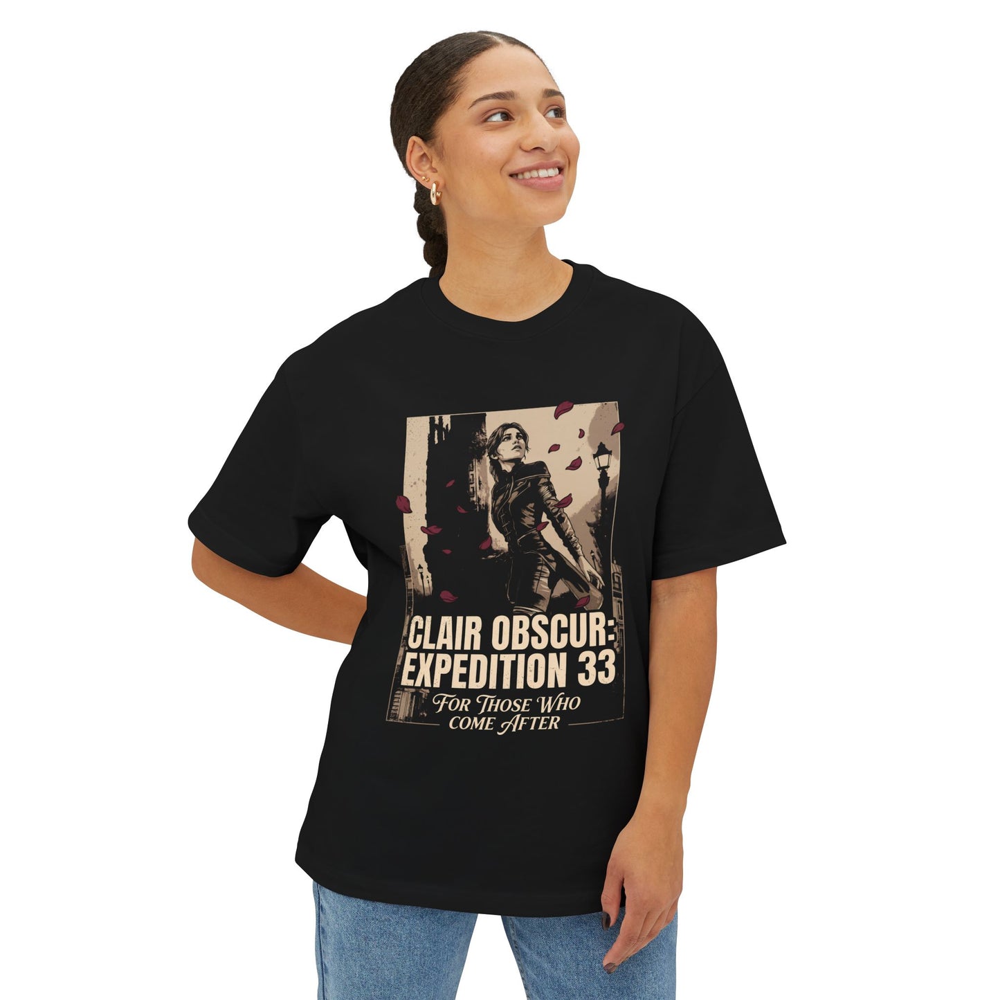 Urban Red Petals: Clair Obscur Expedition 33 Premium Oversized Unisex T-Shirt