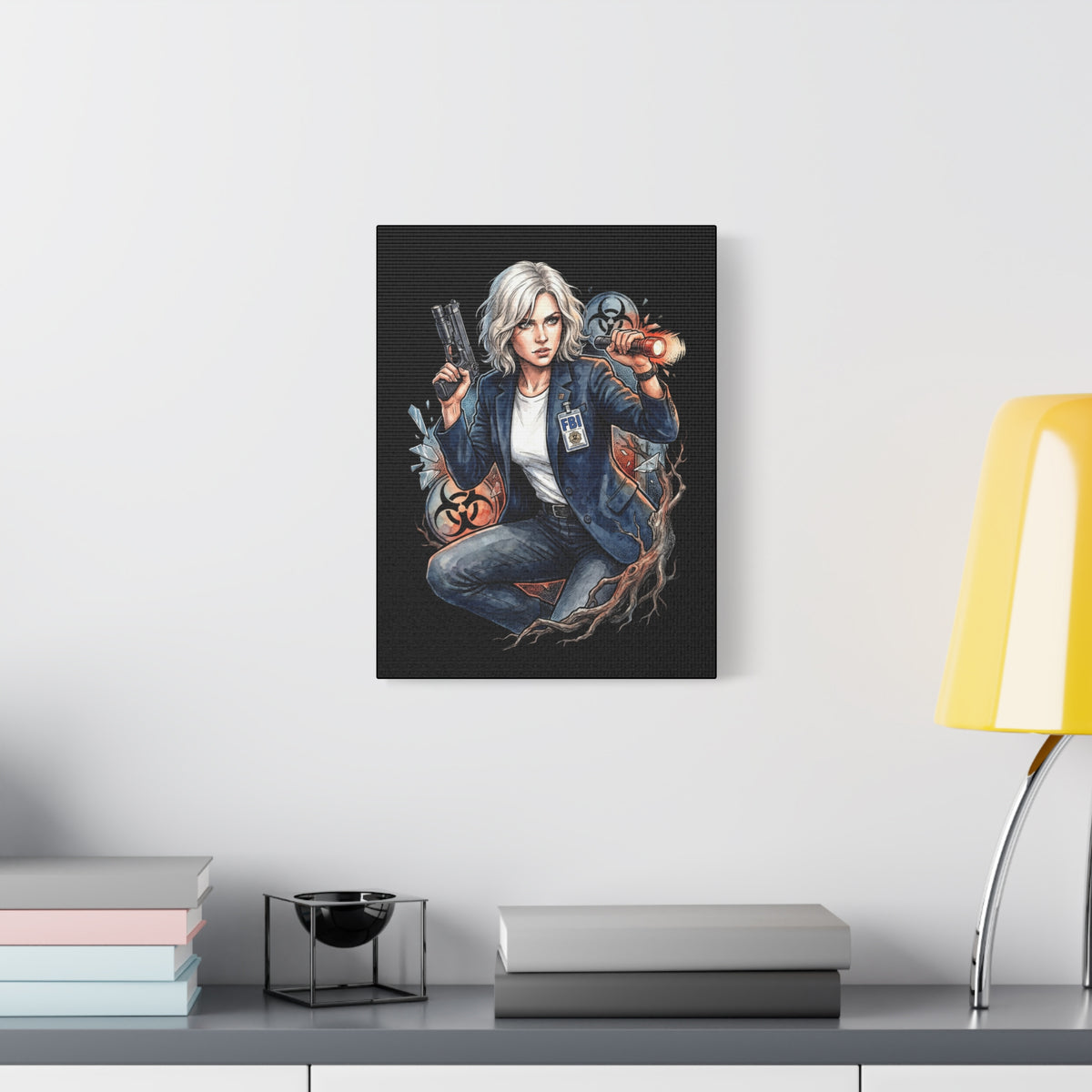 Resident Evil Requiem Grace Ashcroft Flashlight Pistol Crouch Canvas Print