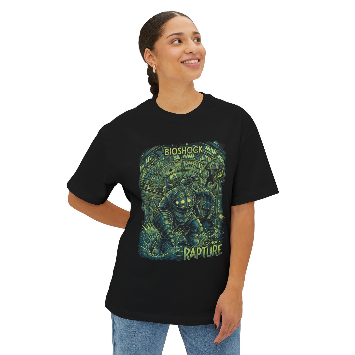 Synthwave Retro Bioshock 2 Rapture Art Deco Dystopia Premium Oversized Unisex T-Shirt