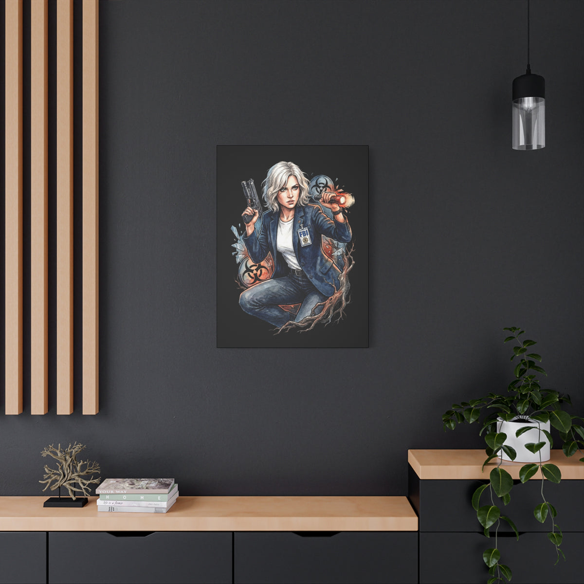 Resident Evil Requiem Grace Ashcroft Flashlight Pistol Crouch Canvas Print