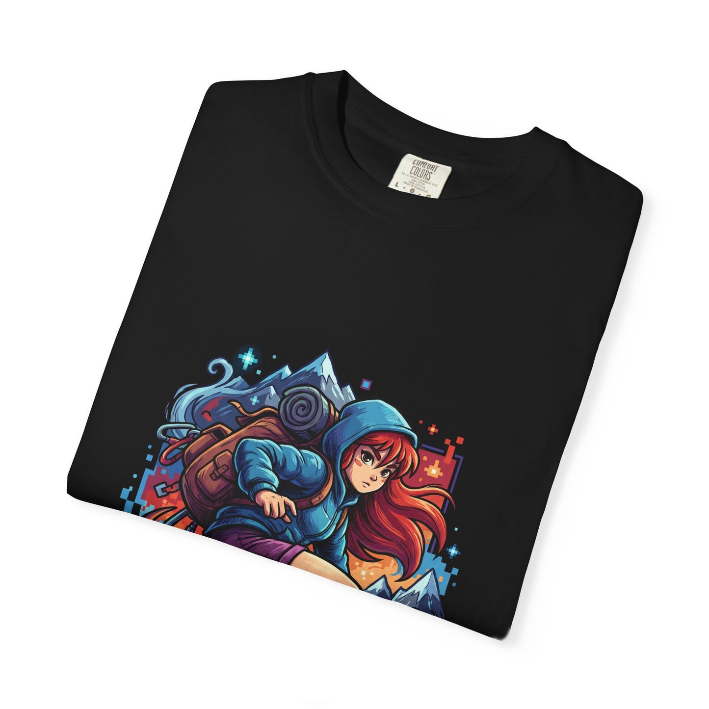 Celeste Game T-Shirt | Mountain Climb Pixel Art Indie Gamer Tee | Madeline Golden Strawberry Design Premium T-Shirt