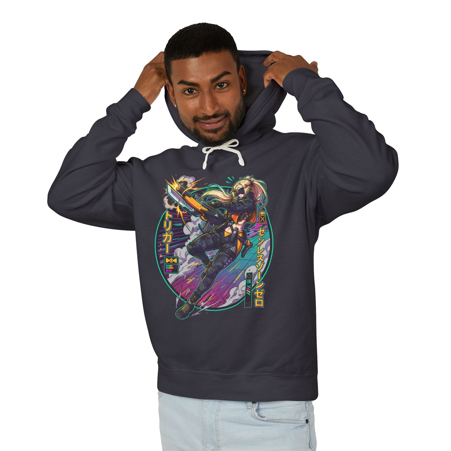 Zenless Zone Zero Trigger Vaporwave Neon Sniper Rifle Unisex Premium Hoodie