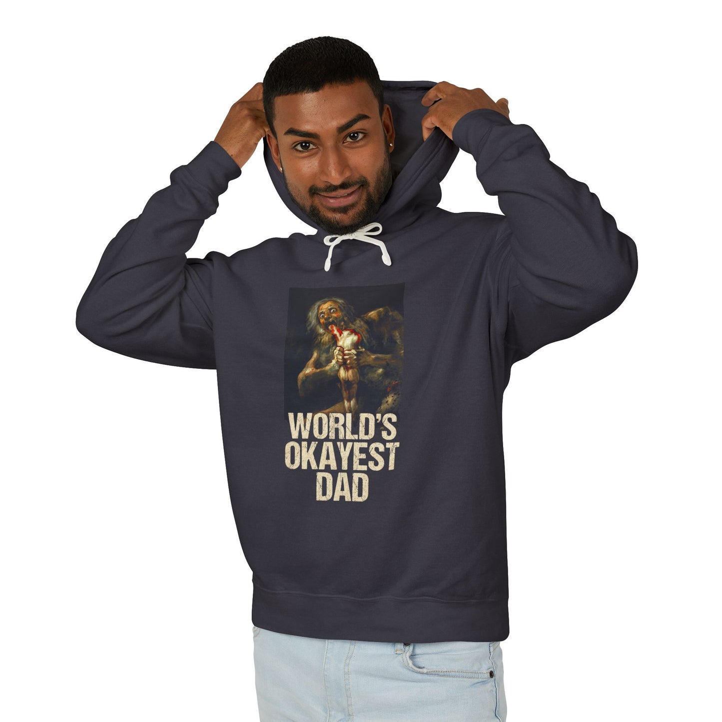 World's Okayest Dad Saturn Devouring His Son Meme – Relatable Family Dinner Cursed Humor Devour me Daddy Unisex Premium Hoodie