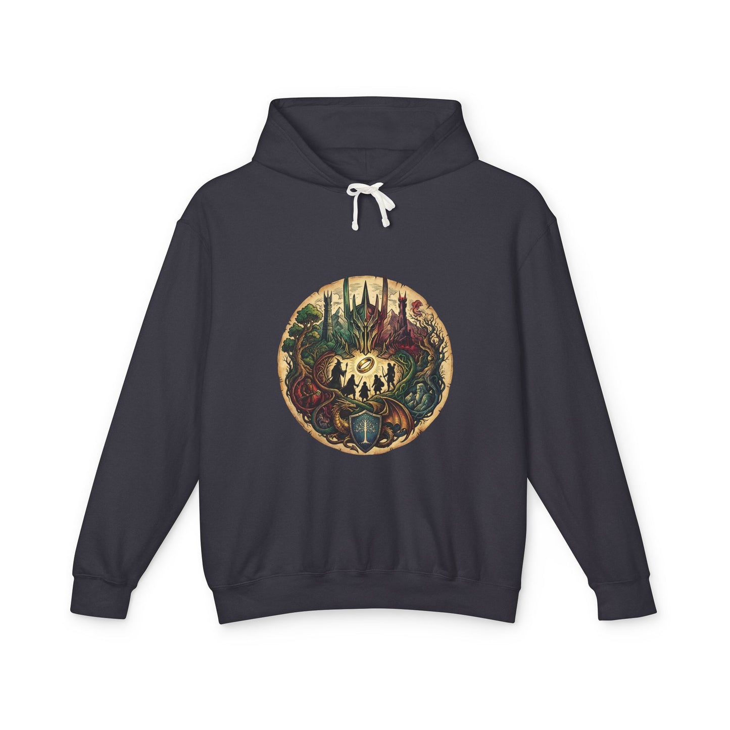 Lord of the Rings Fellowship Silhouette Crest – Epic Group Portrait Art Unisex Premium Hoodie