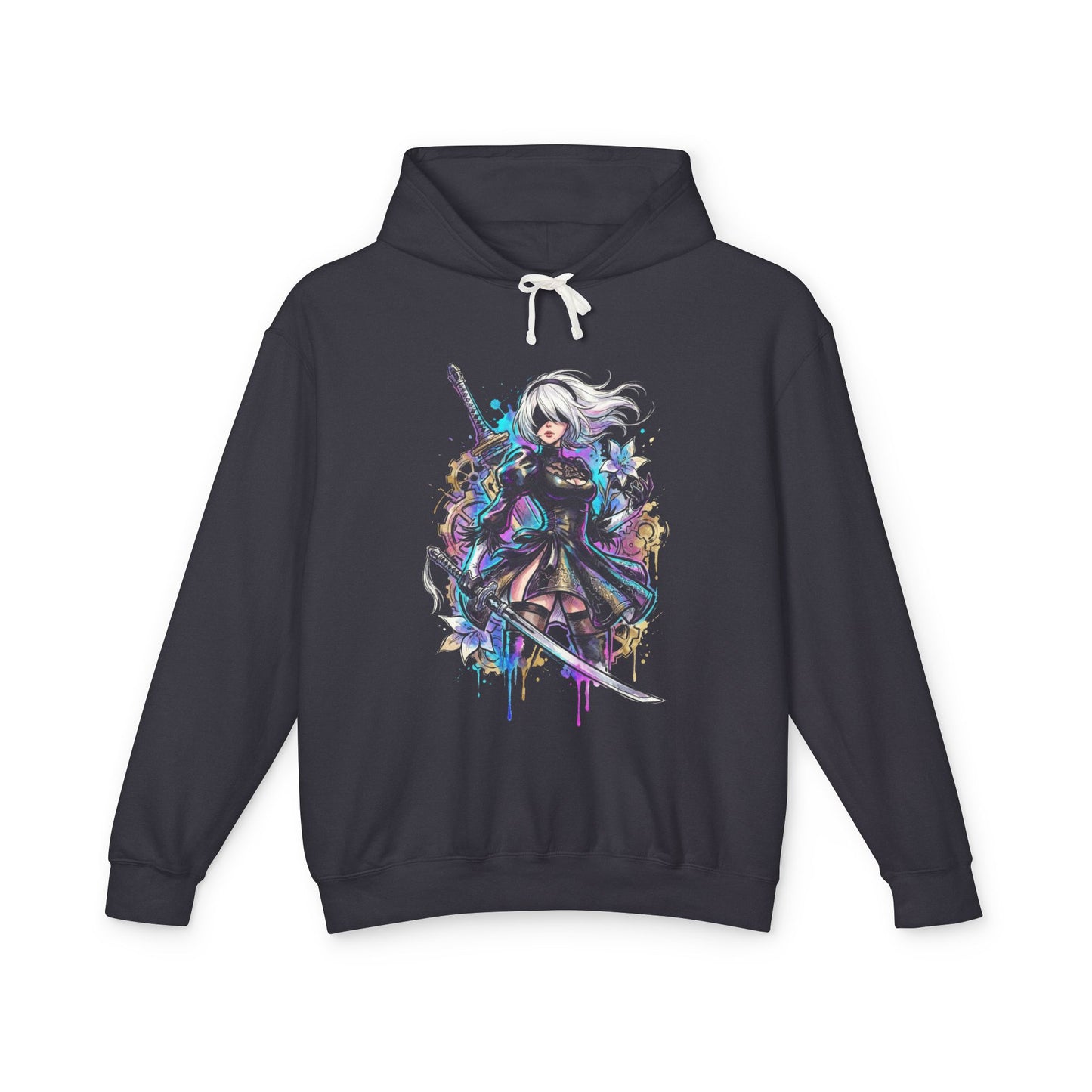 2B NieR Vaporwave Retro Wave Pink Blue Gradient Portrait Unisex Premium Hoodie