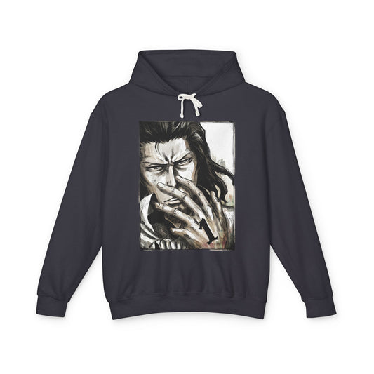Starrk Dark Brown Hair Arrancar Fan Art – Blue-Gray Eyes Goatee Laid-Back Design Unisex Premium Hoodie