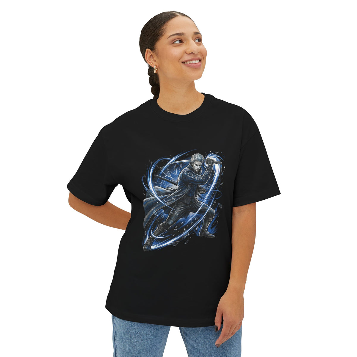Devil May Cry Vergil Yamato Blue Slash Fan Art Oversized T-Shirt