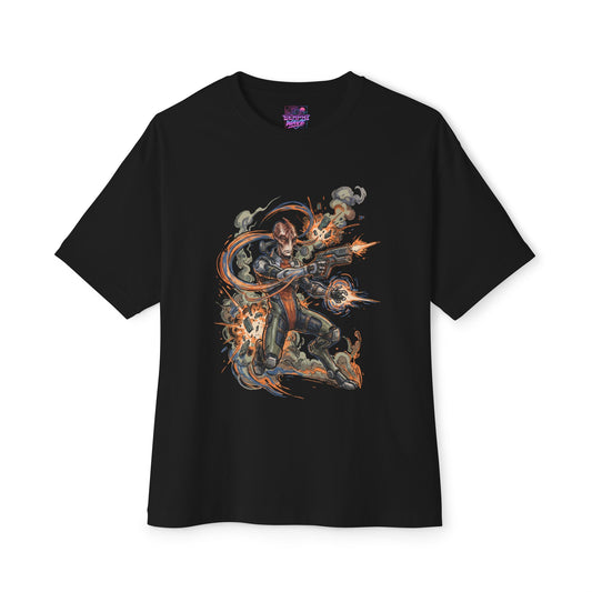 Mass Effect Mordin Pistol Explosion Action Fan Art Oversized T-Shirt