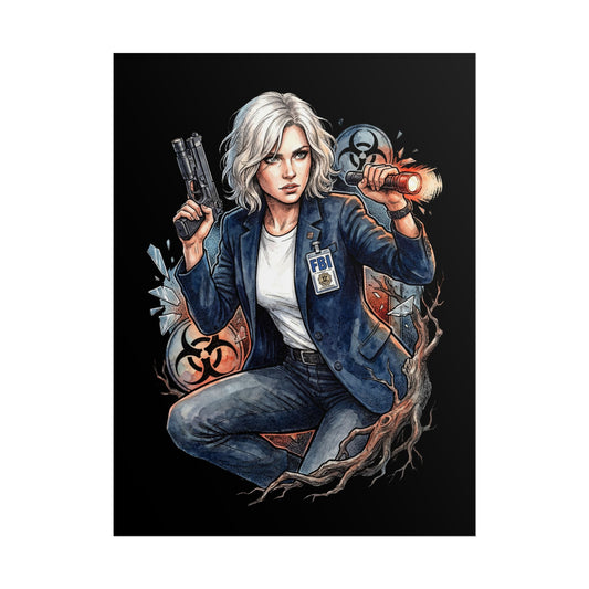 Resident Evil Requiem Grace Ashcroft Flashlight Pistol Crouch Poster