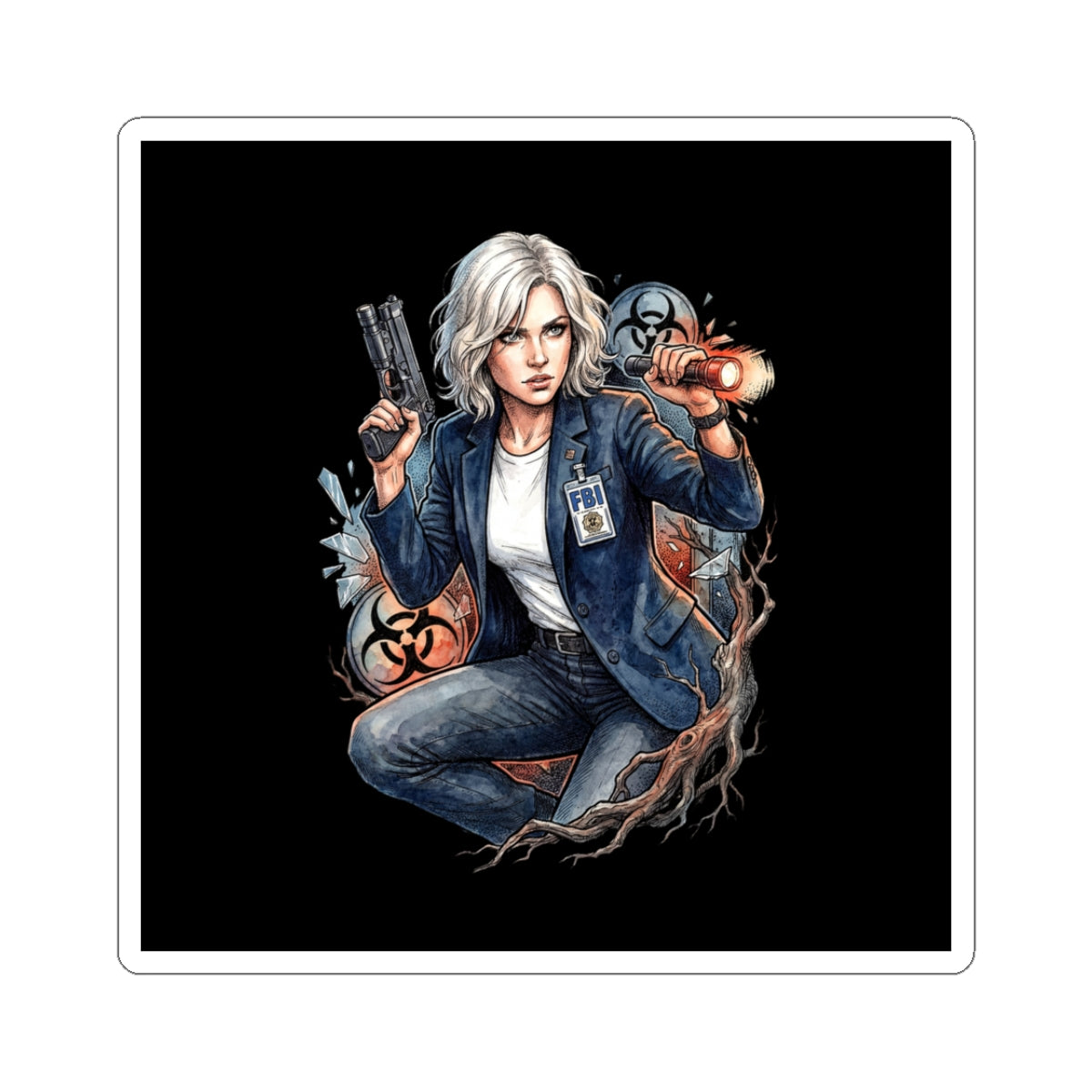 Resident Evil Requiem Grace Ashcroft Flashlight Pistol Crouch Sticker
