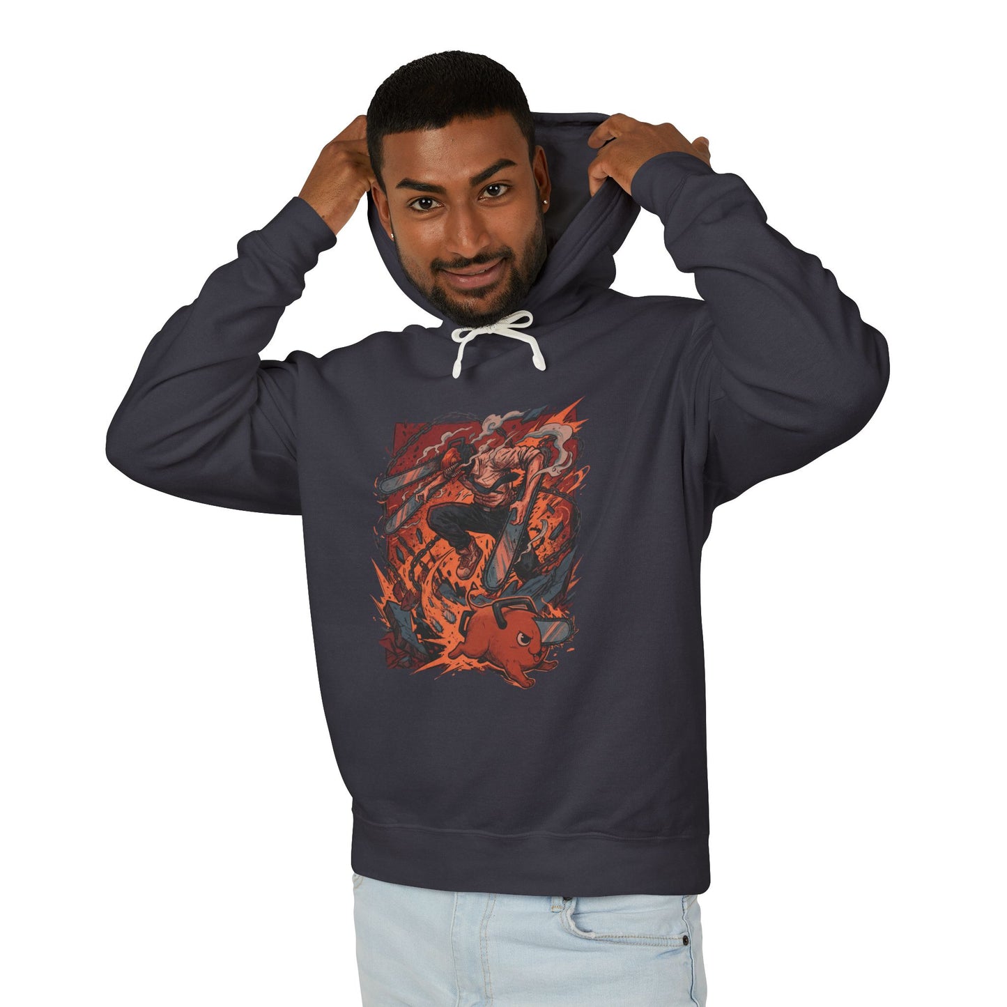 Chainsaw Man Denji Chainsaw Head Pull Cord Devil Hunter Design Unisex Premium Hoodie